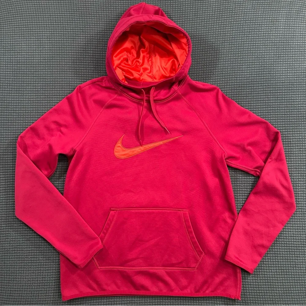 Nike Dri Fit Hoodie Mens Medium Red Swoosh Pullover Athletic Sweatshirt